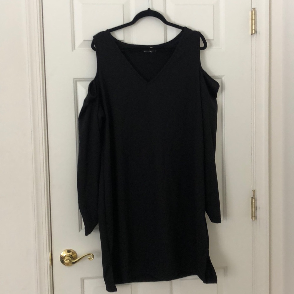 Black cold shoulder dress